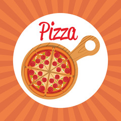 delicious italian pizza in wooden tray