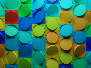 3d render abstract background made of repeatable semispheres in box geometric shapes with cutout. Pattern ornament.