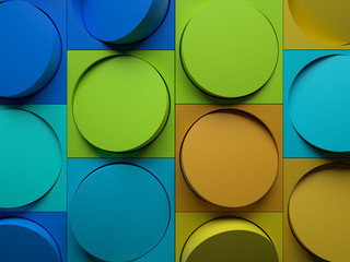 3d render abstract background made of repeatable semispheres in box geometric shapes with cutout. Pattern ornament.