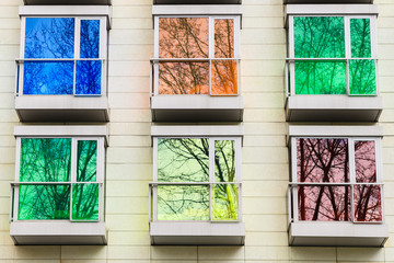 multi colored glassed balconies