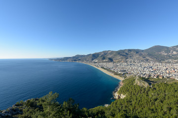 Fototapeta na wymiar celeopatra Beach and cityscape of Alanya Turkey