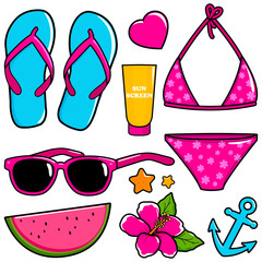 Beach set. Summer vacation collection. Vector illustration