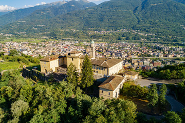 Fototapeta na wymiar Valtellina (IT) - Sondrio - Frazione S. Anna - Vista aerea del Convento di San Lorenzo
