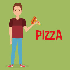 young man with italian pizza portion