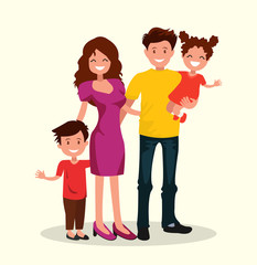 Happy family. Father, mother, son and daughter together.