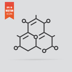 Molecule icon in flat style isolated on grey background.