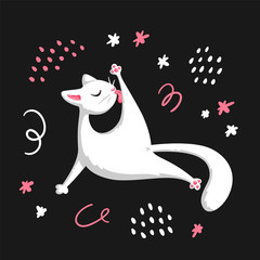 White cat licking her paw print