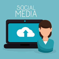 laptop with user and social media icon