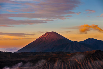 Beautiful Vibrant Sumeru volcano at sunrise,Tengger Semeru National Park East Java Indonesia.
