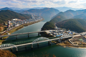 The Mancheonha Skywalk is famous tourist site in Danyang, Korea.