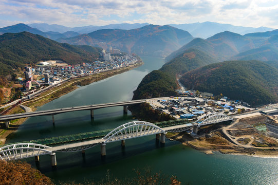 The Mancheonha Skywalk is famous tourist site in Danyang, Korea.