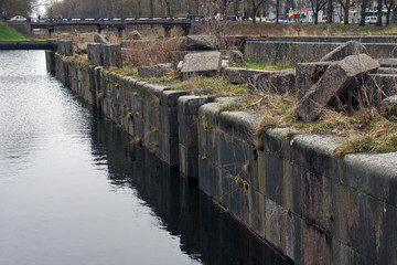Walls of Old Ladoga Channel in Shlisselburg town, Russia