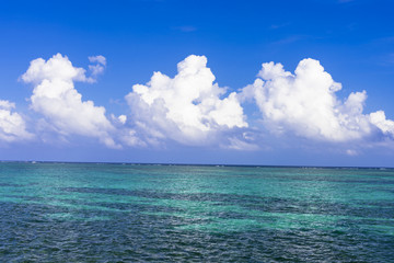 石垣島の入道雲と珊瑚礁の海
