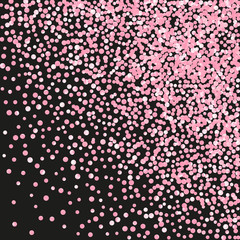 Wedding glitter confetti with dots on isolated backdrop. Sequins with metallic shimmer and sparkles. Design with pink wedding glitter for greeting card, bridal shower and save the date invite.