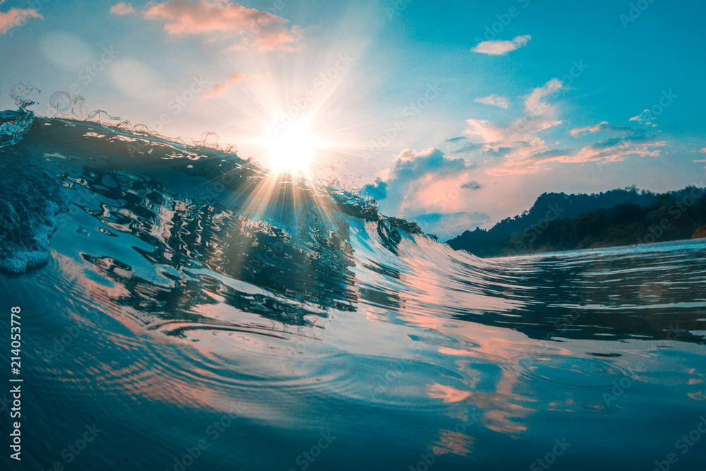 Wall mural teal orange sea wave