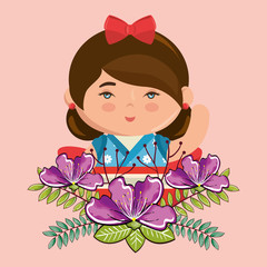 little japanese girl kawaii with flowers character