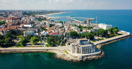 Aerial Drone View Of Constanta City At The Black Sea In Romania - obrazy, fototapety, plakaty