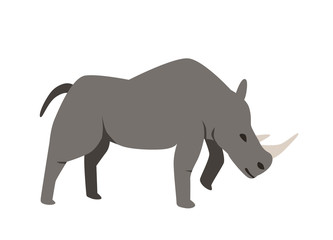 Gray rhino, rhinoceros. Flat vector illustration. Isolated on white background