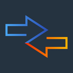 Icono plano flechas dos direcciones en azul y naranja en fondo gris