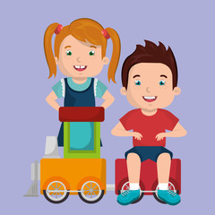 little boy and girl playing with toys characters