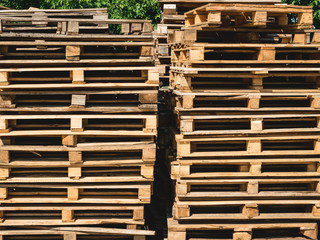 Wooden pallets in warehouse. transport pallets