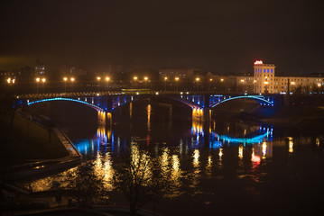 Fototapeta na wymiar Vitebsk, Belarus, 2017. Illuminated bridge