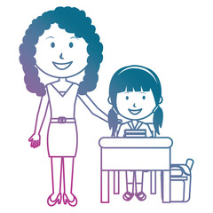 woman teacher with girl in chair