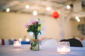 atmospheric wedding decaration, natural flowers beautiful bokeh