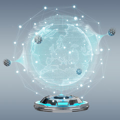 Globe network hologram projector with digital connection 3D rendering