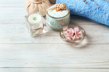 Beautiful spa composition on wooden background