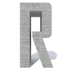 Conceptual gray heavy rough concrete constructed font or type, construction industry piece isolated white background. Educative architecture material, aged texture surface as 3D illustration design