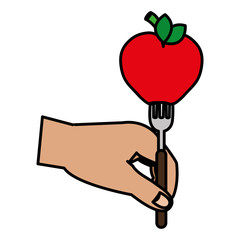 hand with apple in fork