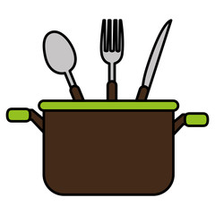 kitchen pot with cutleries