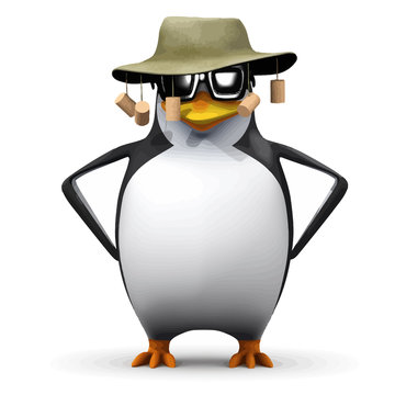 Vector 3d Funny cartoon penguin character wearing an Australian bush hat