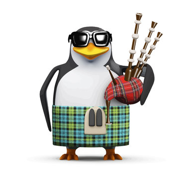 Vector 3d Scottish penguin with bagpipes