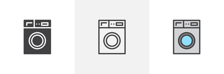 Washing machine icon. Line, solid and filled outline colorful version, outline and filled vector sign. Laundry symbol, logo illustration. Different style icons set. Pixel perfect vector graphics