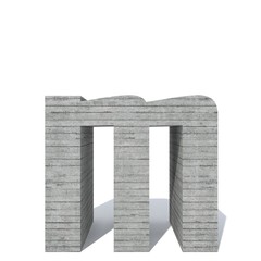 Conceptual gray heavy rough concrete constructed font or type, construction industry piece isolated white background. Educative architecture material, aged texture surface as 3D illustration design