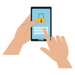 hands human with smartphone and padlock