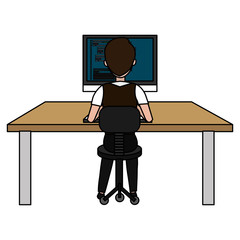 user with computer desktop