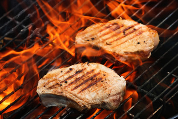 Delicious cooked meat on barbecue grill