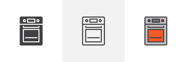 Fototapeta premium Kitchen stove icon. Line, solid and filled outline colorful version, outline and filled vector sign. Oven symbol, logo illustration. Different style icons set. Vector graphics