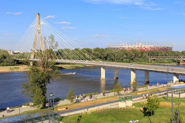 Warsaw, section of Vistula boulevards between Swietokrzyski Bridge and Silesian-Dabrowski Bridge. Sundey afternoon
