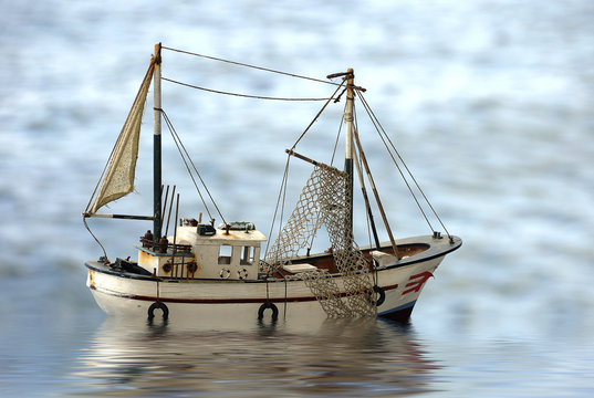 Small old wooden boat, decoration, toy, Kos, Greece, Europe