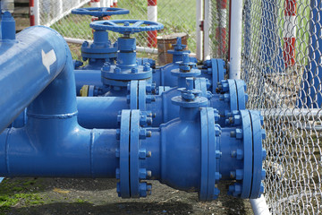 Fototapeta na wymiar Valves at gas plant, Pressure safety valve selective focus