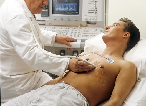 Doctor and patient at a ECG, electrocardiographic examination, Germany, Europe