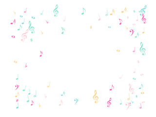 Music Notes Confetti Falling Chaos Vector. Music Symbols Texture Poster Background Elements. Party Night, Festival, Celebration or Concert, Melody Notes Trail. Decorative Song Sheets Chaos Effect.