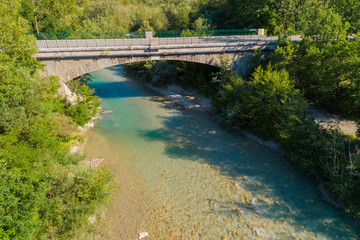 Fototapeta na wymiar Luftbild einer Brücke über die Roanne