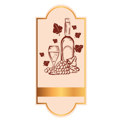 wine bottle and grapes cluster