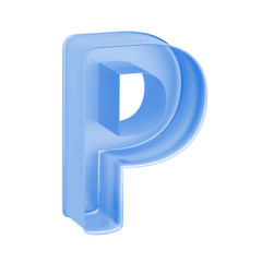 Blue baking cake pan, cookie cutter or toy mold like capital letter P on white background, 3D rendered font image