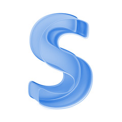Blue baking cake pan, cookie cutter or toy mold like capital letter S on white background, 3D rendered font image